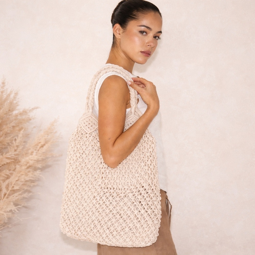 PrettyLittle Thing. Natural Crochet Beach Tote Bag. 100% Cotton. Sold Out!